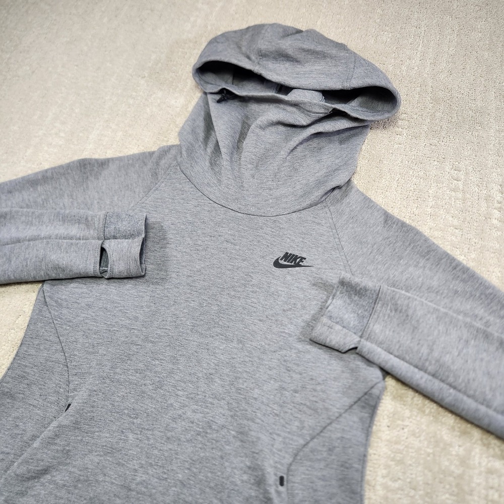 Nike Tech Fleece Hoodie Women Small Gray Ninja Hood Mock Athleisure Pullover